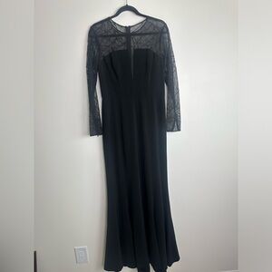 Monique Lhuillier Designer Black Lace  Long Sleeve Long Evening Gown Size 10